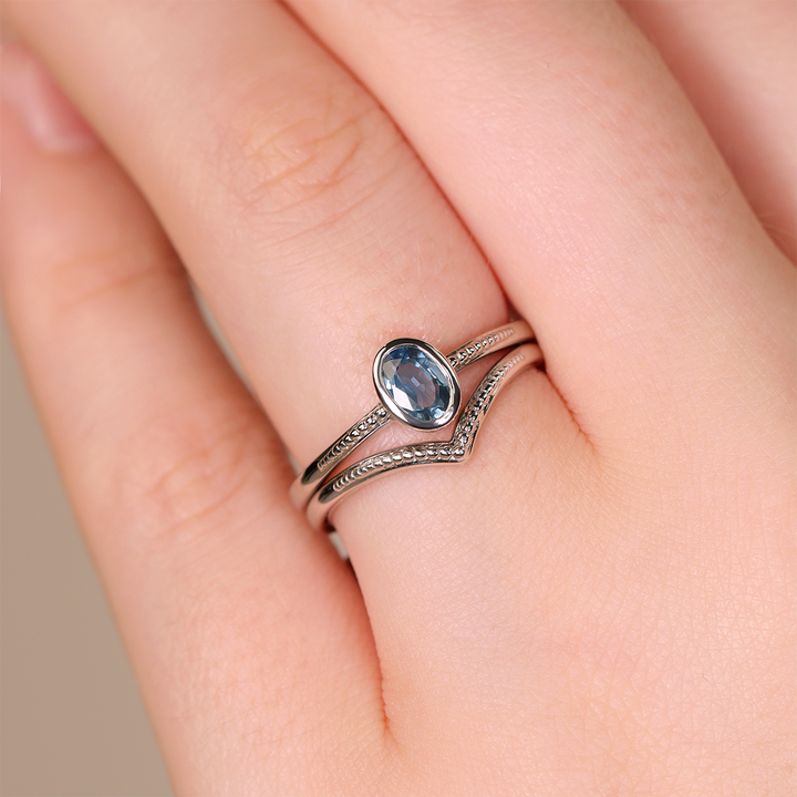 Nina - Oval Blue Sapphire Art Deco Bezel Set Solitaire Engagement Ring Engagement Rings - Made-to-Order