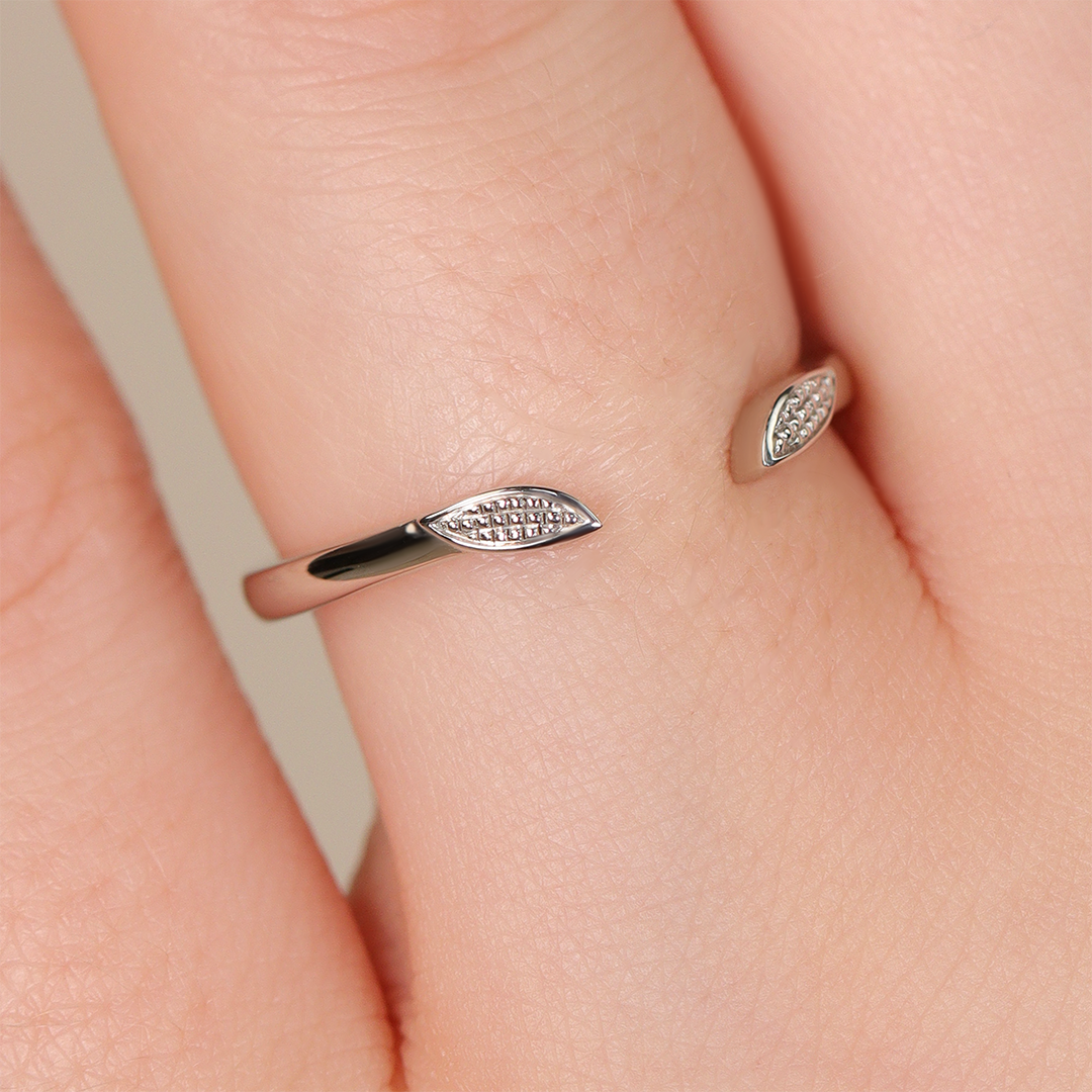 Zoey Cuff - Art Deco Beaded Leaf Open Wedding Ring - Made-to-Order Wedding Rings - Made-to-Order