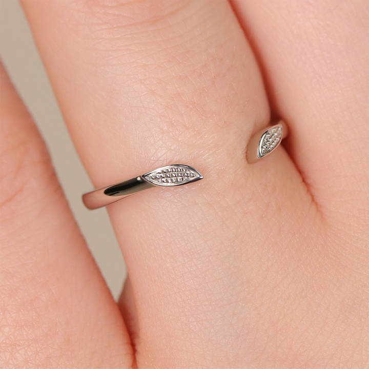 Zoey Cuff - Art Deco Beaded Leaf Open Wedding Ring - Made-to-Order Wedding Rings - Made-to-Order