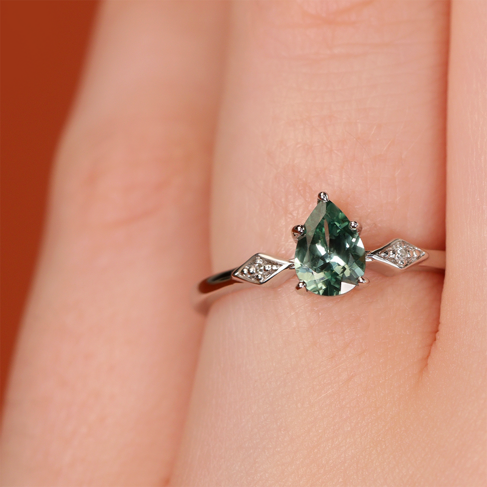 Hollie - Teardrop/Pear Cut Montana Sapphire Art Deco Trilogy Engagement Ring Engagement Rings - Price On Application