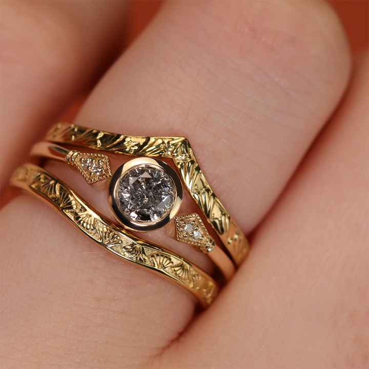 Lola - Round Brilliant Cut Salt and Pepper Diamond Art Deco Engagement Ring Engagement Rings - Made-to-Order