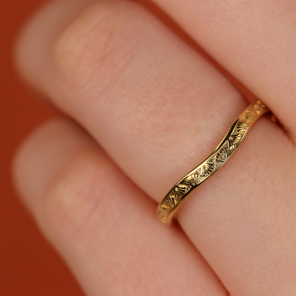 Goldie - Art Deco Fan Detail Shaped Wedding Ring - Made-to-Order Wedding Rings - Made-to-Order