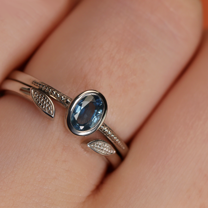 Nina - Oval Blue Sapphire Art Deco Bezel Set Solitaire Engagement Ring Engagement Rings - Made-to-Order