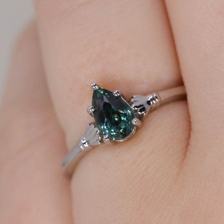 Tilly - Pear Teardrop Cut Teal Sapphire Art Deco Solitaire Engagement Ring Engagement Rings - Price On Application