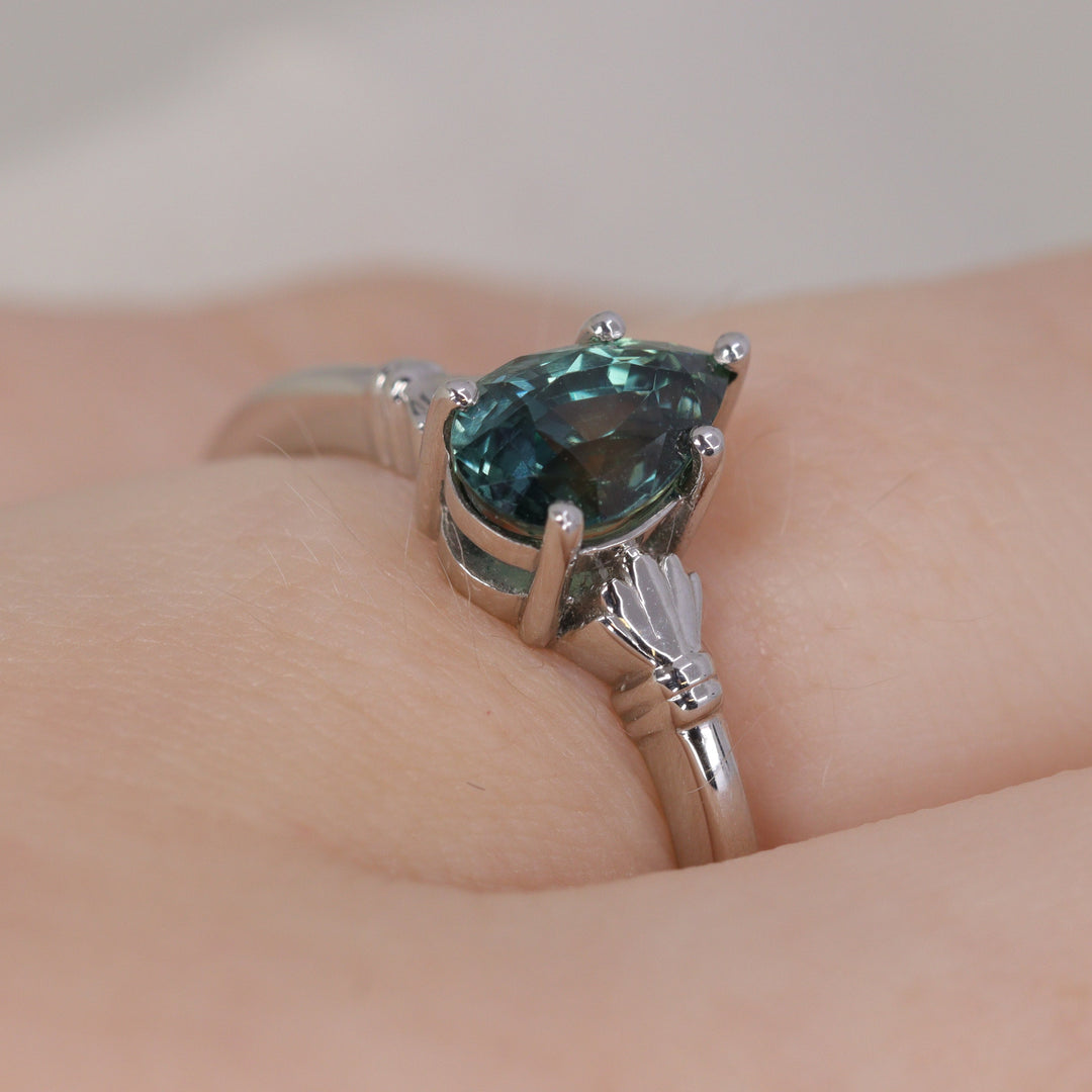 Tilly - Pear Teardrop Cut Teal Sapphire Art Deco Solitaire Engagement Ring Engagement Rings - Price On Application