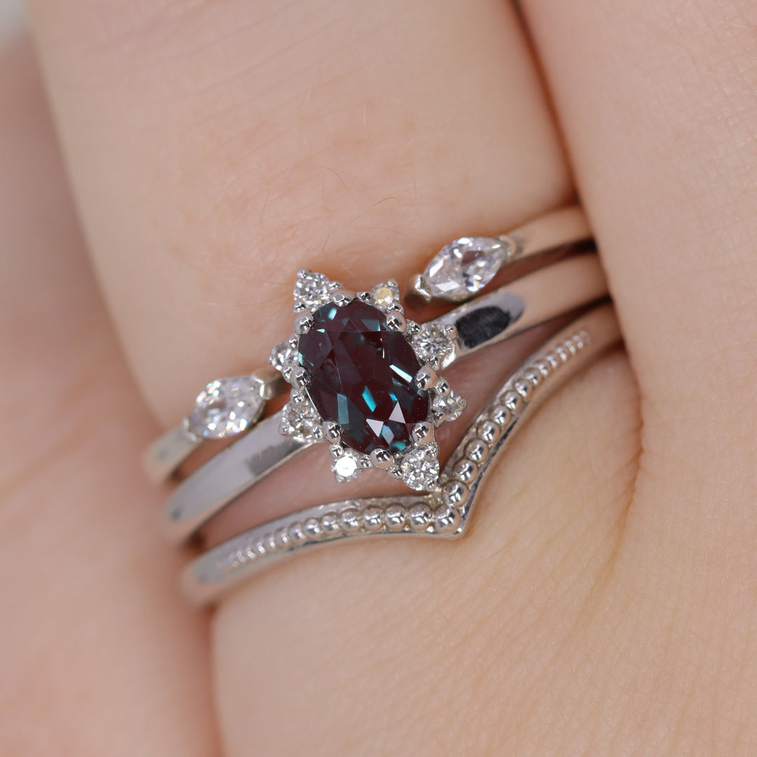 Mabel - Lab Grown Alexandrite Halo Ring - Ready-to-Wear Engagement Rings - Ready-to-Ship