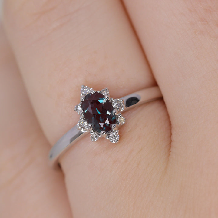 Mabel - Lab Grown Alexandrite Halo Ring - Ready-to-Wear Engagement Rings - Ready-to-Ship