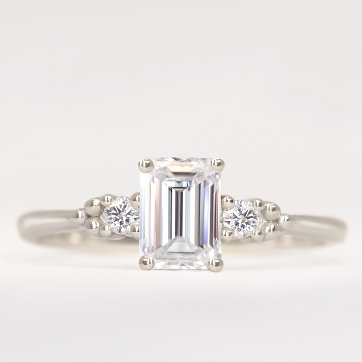 Natalia - Emerald Cut Lab Grown Diamond Trilogy Engagement Ring Engagement Rings - Made-to-Order