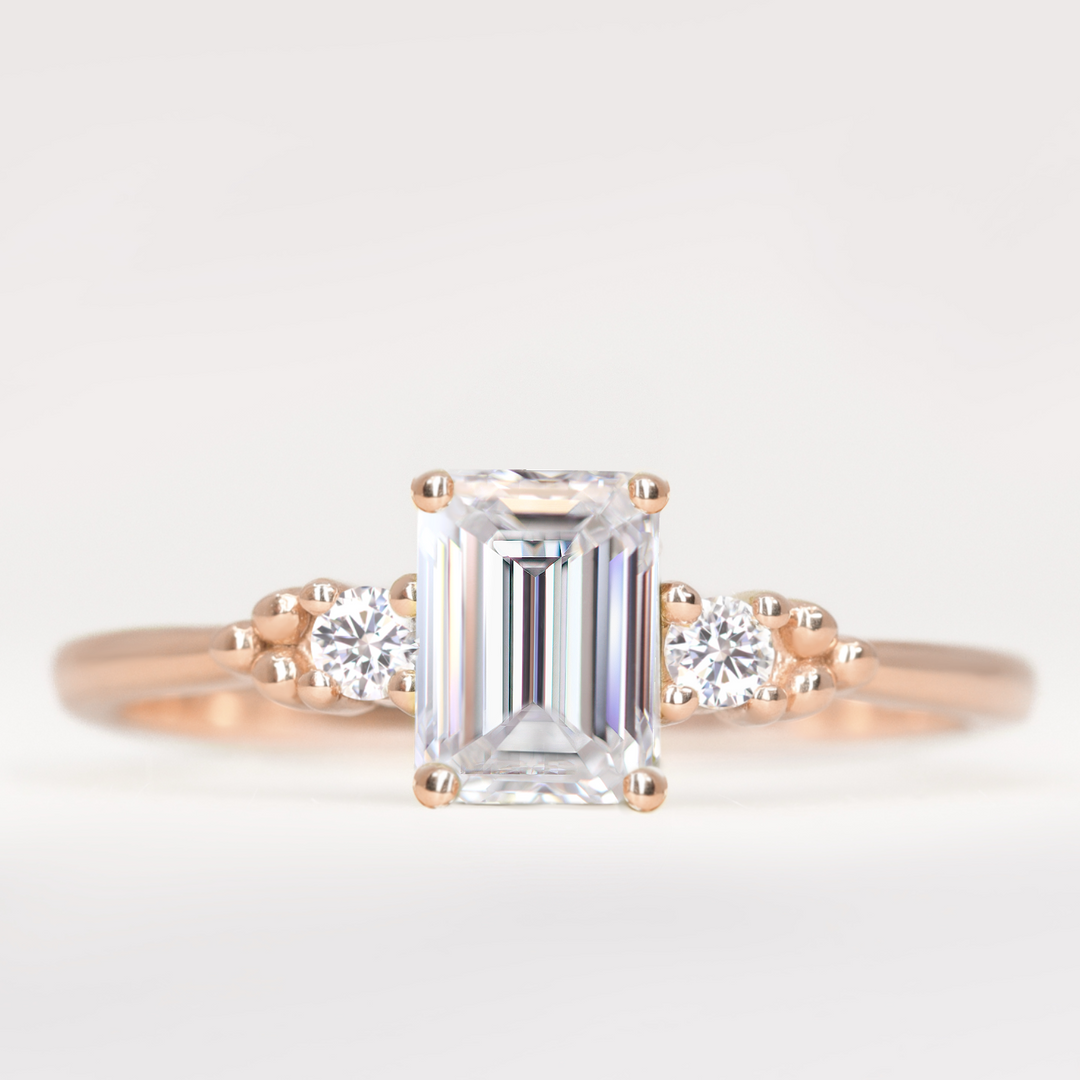 Natalia - Emerald Cut Lab Grown Diamond Trilogy Engagement Ring Engagement Rings - Made-to-Order