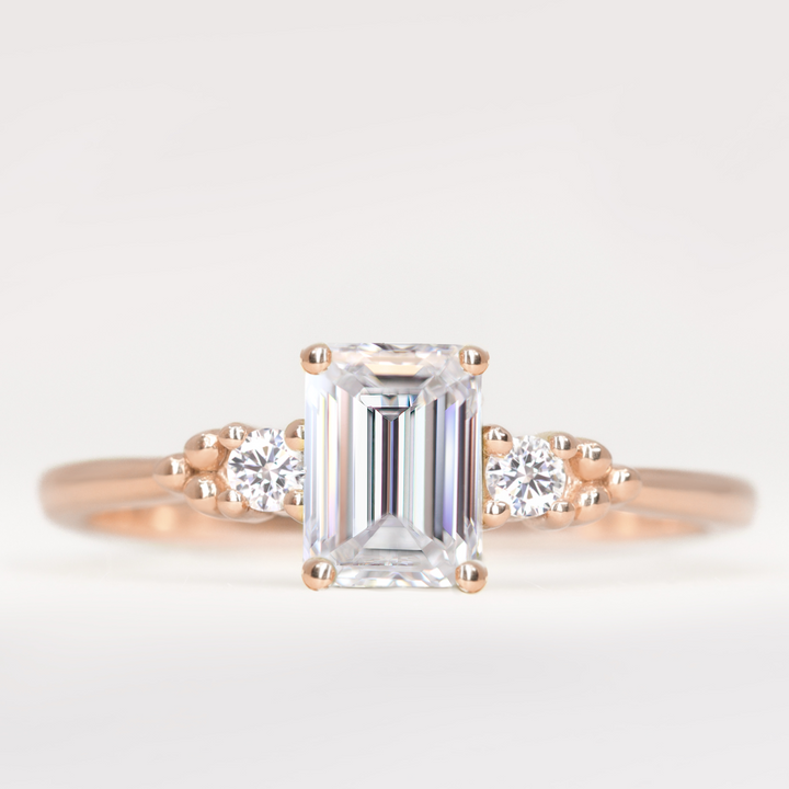 Natalia - Emerald Cut Lab Grown Diamond Trilogy Engagement Ring Engagement Rings - Made-to-Order