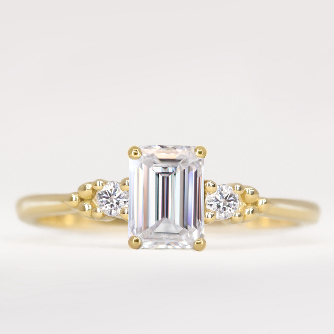 Natalia - Emerald Cut Lab Grown Diamond Trilogy Engagement Ring Engagement Rings - Made-to-Order