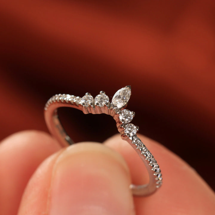 Winnie - Marquise Diamond Petite Tiara Wedding Ring with Diamond Set Shoulders - Made-to-Order Wedding Rings - Made-to-Order