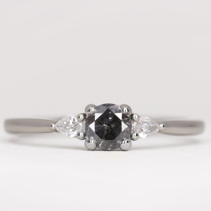 Elspeth - Round Brilliant Cut Salt & Pepper Diamond Trilogy Engagement Ring Engagement Rings - Made-to-Order
