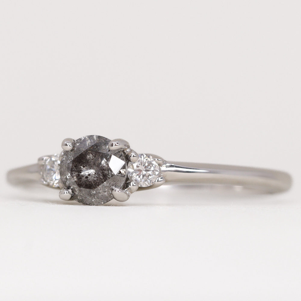 Millie - Round Brilliant Cut Salt & Pepper and Diamond Trilogy Engagement Ring Engagement Rings - Made-to-Order