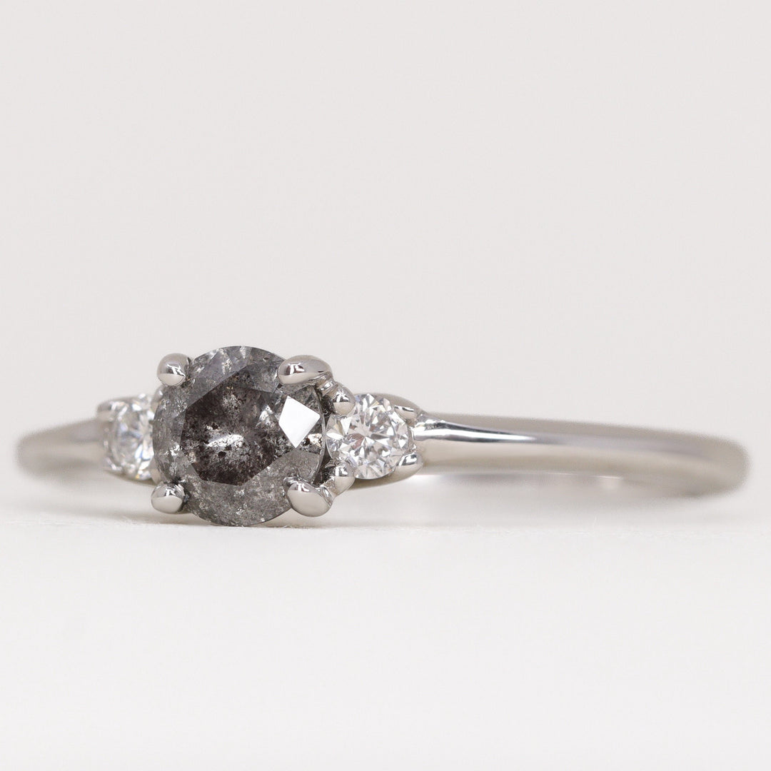 Millie - Round Brilliant Cut Salt & Pepper and Diamond Trilogy Engagement Ring Engagement Rings - Made-to-Order