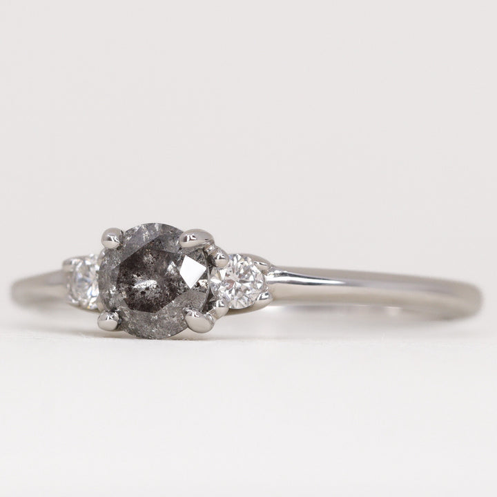 Millie - Round Brilliant Cut Salt & Pepper and Diamond Trilogy Engagement Ring Engagement Rings - Made-to-Order
