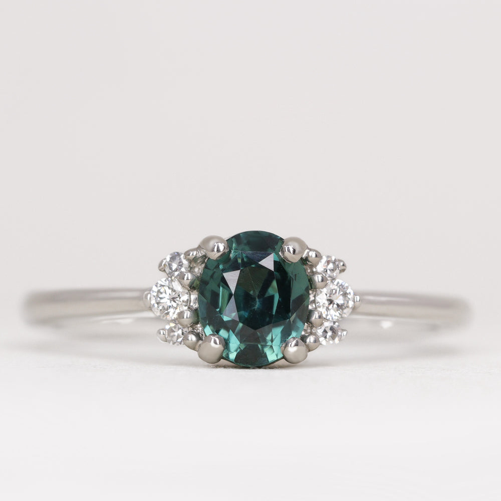 Persie - Oval Teal Sapphire and Diamond Cluster Engagement Ring Engagement Rings - Price On Application