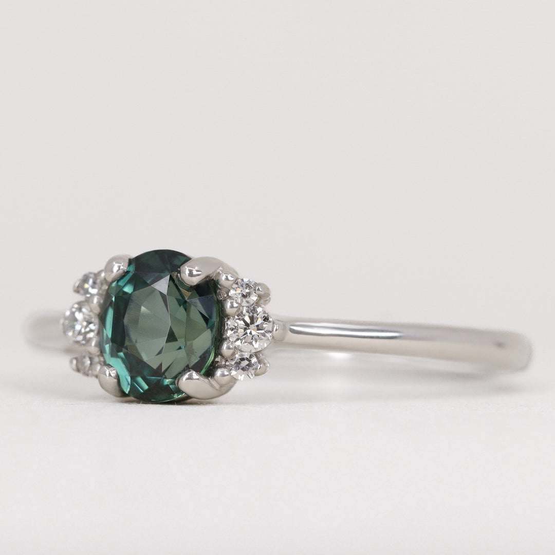 Persie - Oval Teal Sapphire and Diamond Cluster Engagement Ring Engagement Rings - Price On Application