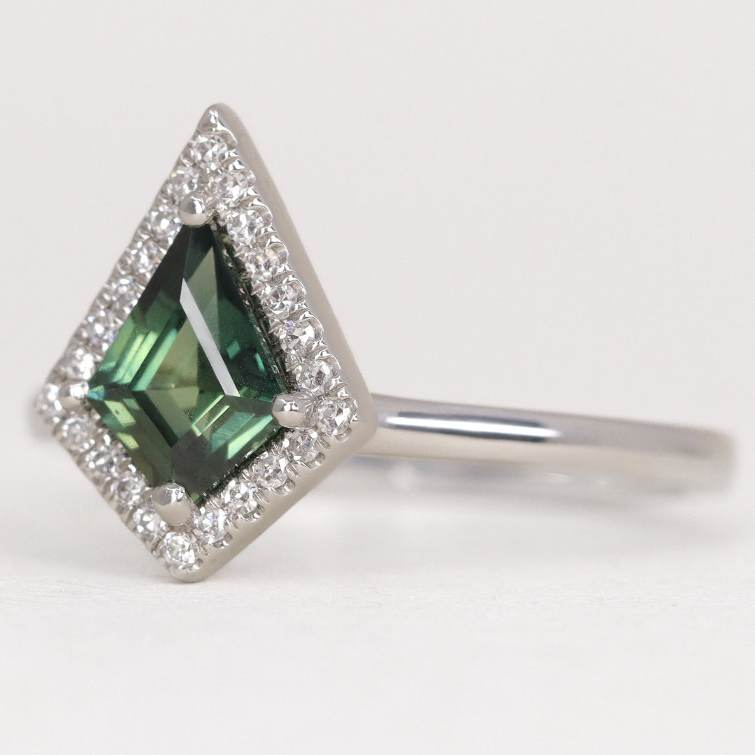 Winter - Kite Shaped Teal Sapphire Halo Engagement Ring Engagement Rings - Price On Application