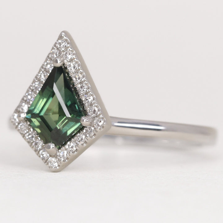Winter - Kite Shaped Teal Sapphire Halo Engagement Ring Engagement Rings - Price On Application