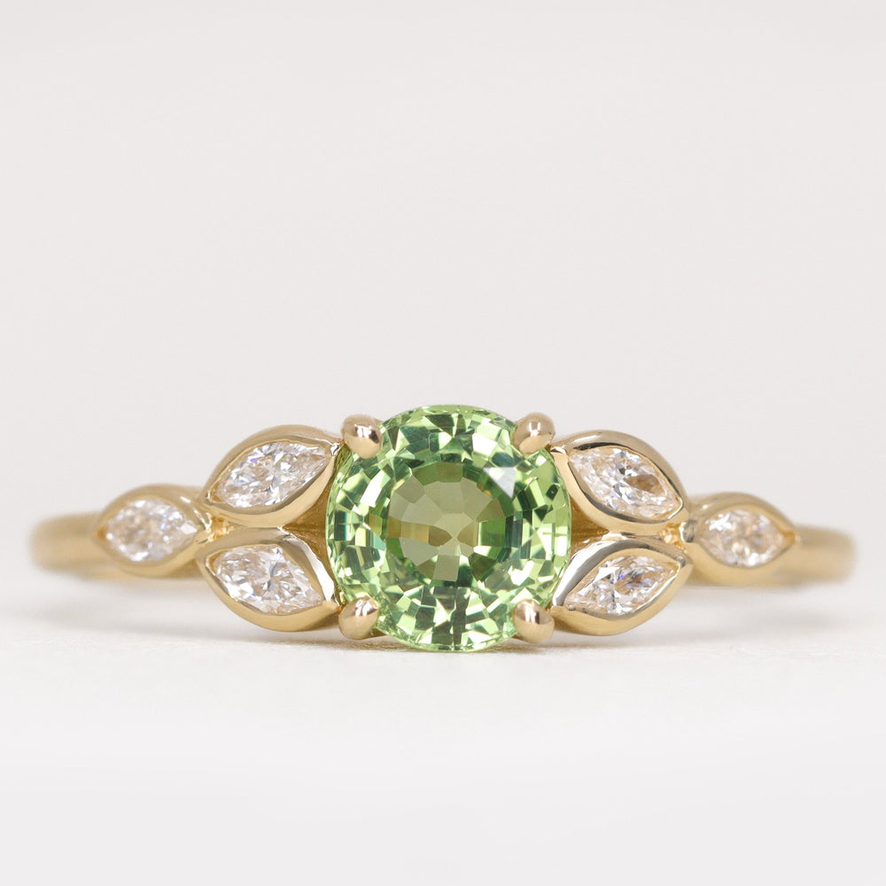 Juliet - Round Green Sapphire Leaf Detail Engagement Ring Engagement Rings - Price On Application
