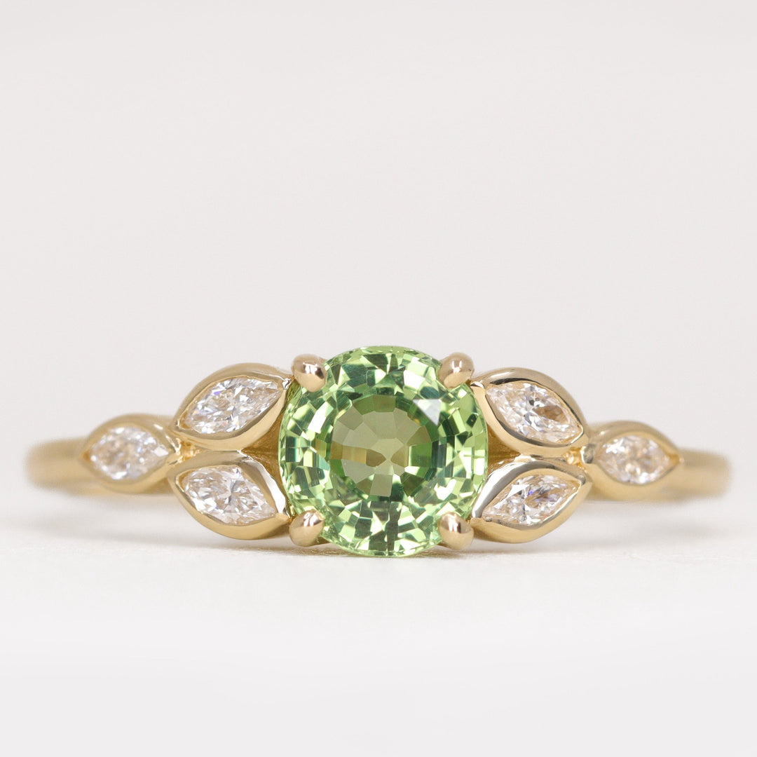 Juliet - Round Green Sapphire Leaf Detail Engagement Ring Engagement Rings - Price On Application