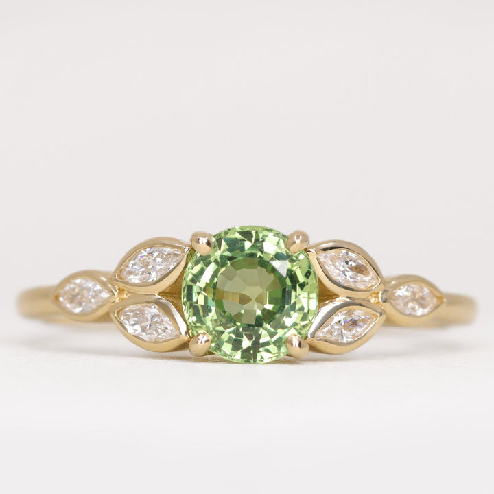Juliet - Round Green Sapphire Leaf Detail Engagement Ring Engagement Rings - Price On Application