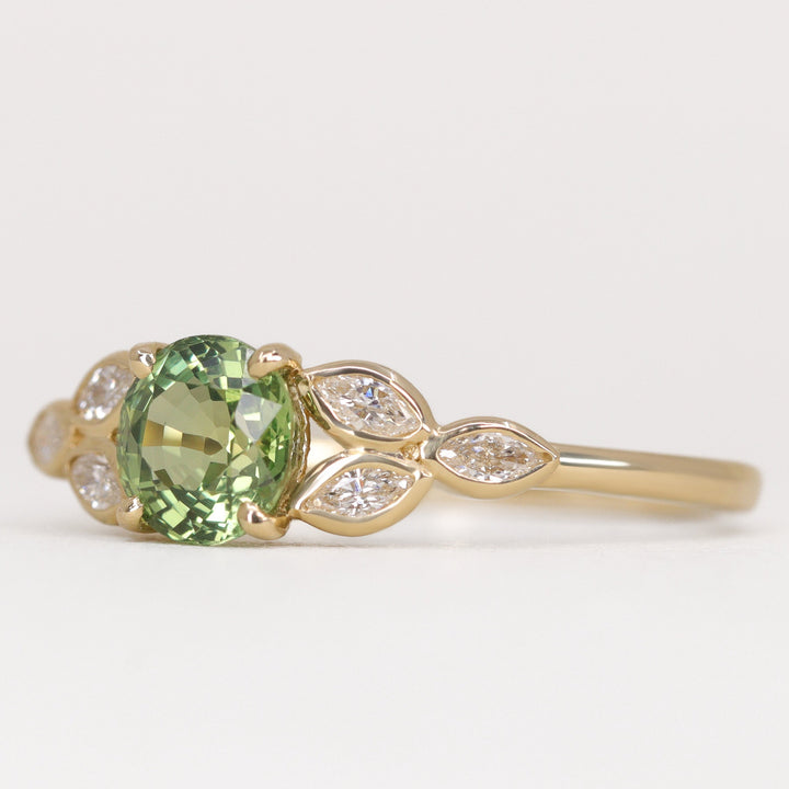 Juliet - Round Green Sapphire Leaf Detail Engagement Ring Engagement Rings - Price On Application