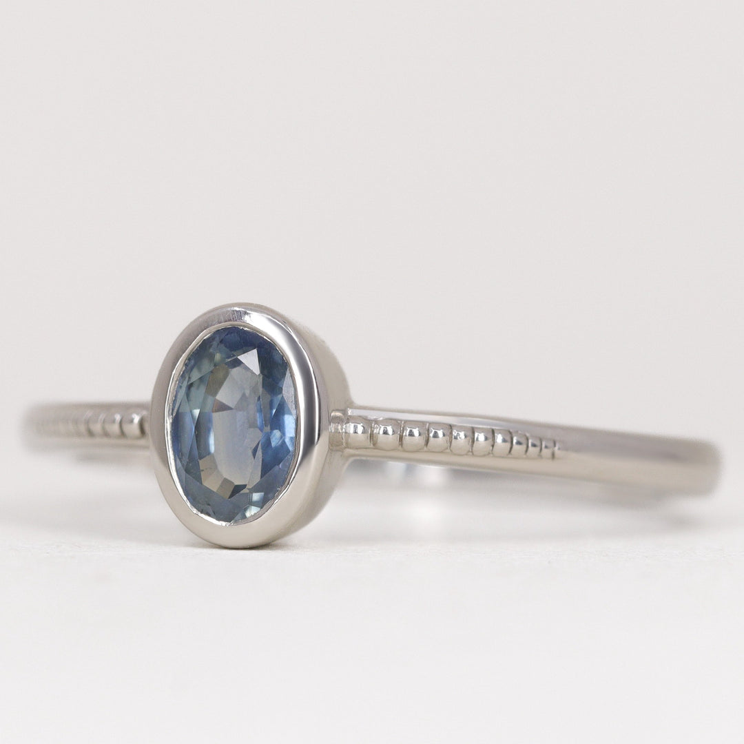 Nina - Oval Blue Sapphire Art Deco Bezel Set Solitaire Engagement Ring Engagement Rings - Made-to-Order