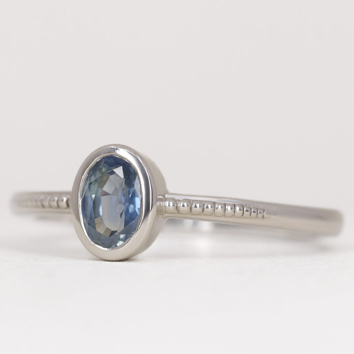 Nina - Oval Blue Sapphire Art Deco Bezel Set Solitaire Engagement Ring Engagement Rings - Made-to-Order