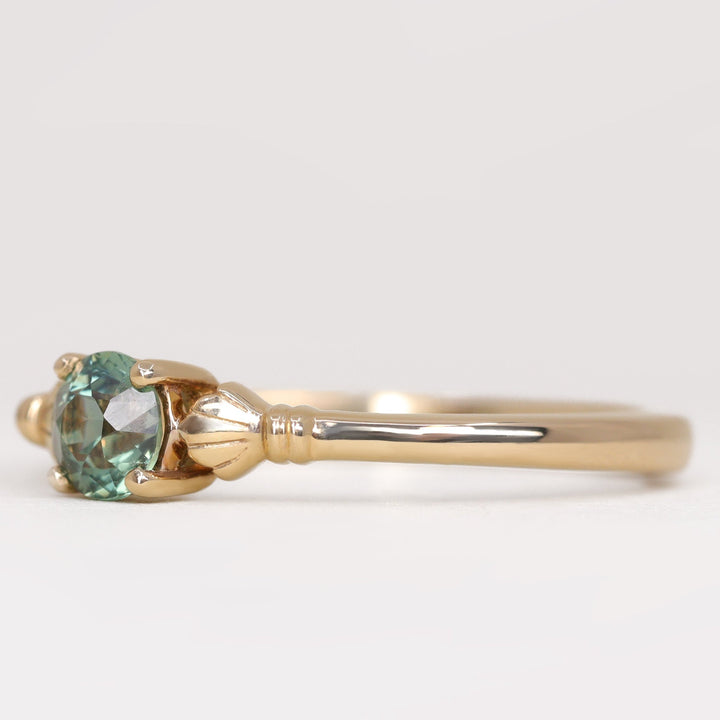 Tilly - Round Blue Teal Sapphire Art Deco Fan Detail Solitaire Engagement Ring Engagement Rings - Price On Application