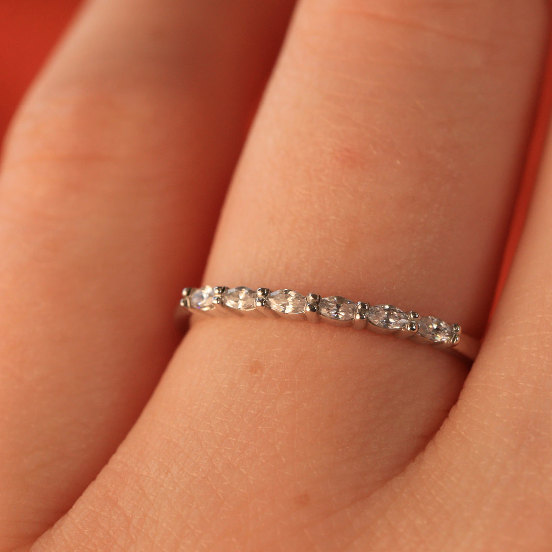 Faye Petite - Marquise Lab Grown Diamond Set Half Eternity Wedding Ring - Made-to-Order Wedding Rings - Made-to-Order