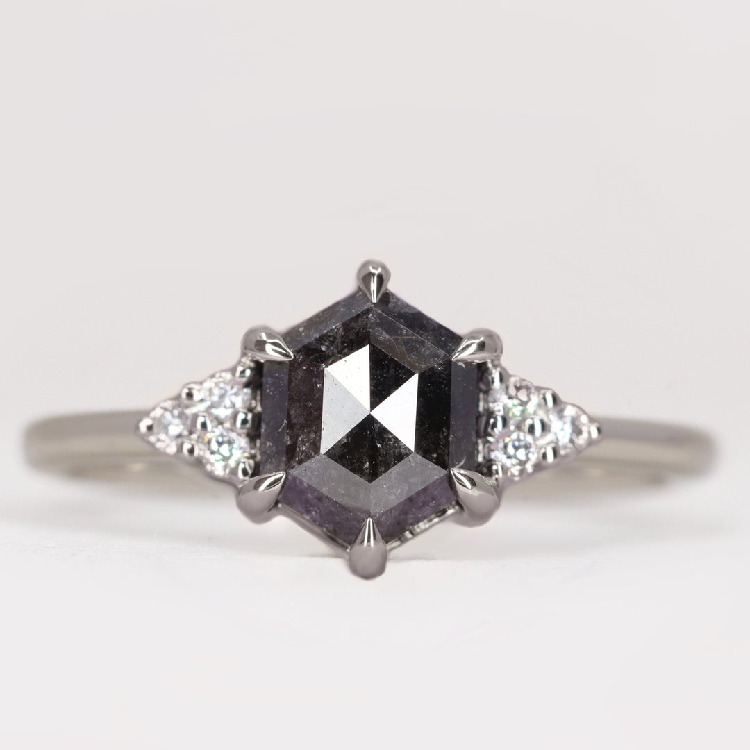 Henrietta - Hexagon Salt and Pepper Diamond Cluster Engagement Ring Engagement Rings - Price On Application