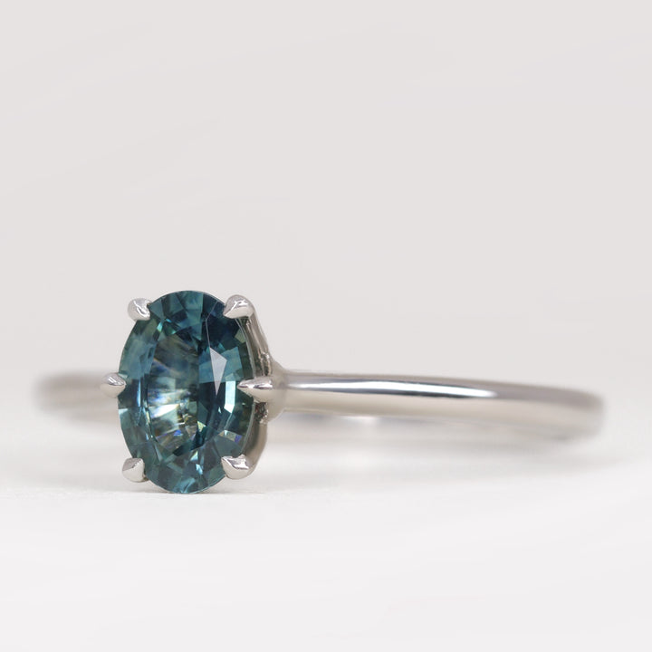 Raine - Oval Cut Teal Sapphire Lotus Flower Solitaire Engagement Ring Engagement Rings - Price On Application
