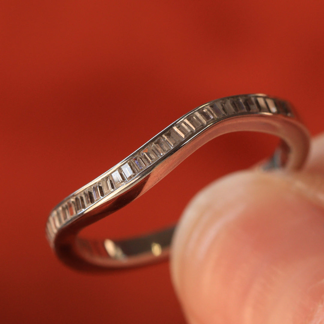 Thea - Channel Set Baguette Diamond Half Eternity Shaped Wedding Ring - Made-to-Order Wedding Rings - Made-to-Order