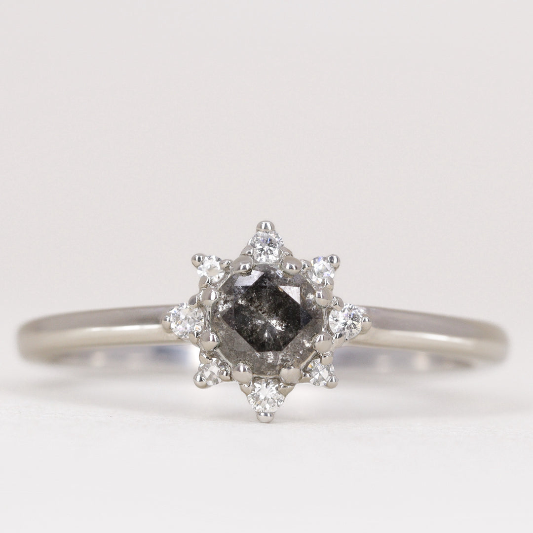 Mabel - Round Brilliant Cut Salt and Pepper Diamond Halo Engagement Ring Engagement Rings - Made-to-Order