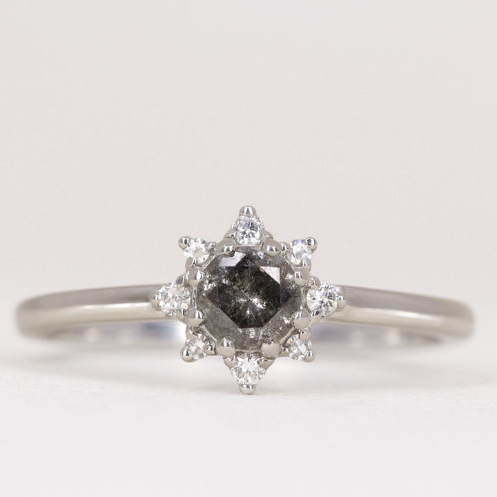 Mabel - Round Brilliant Cut Salt and Pepper Diamond Halo Engagement Ring Engagement Rings - Made-to-Order