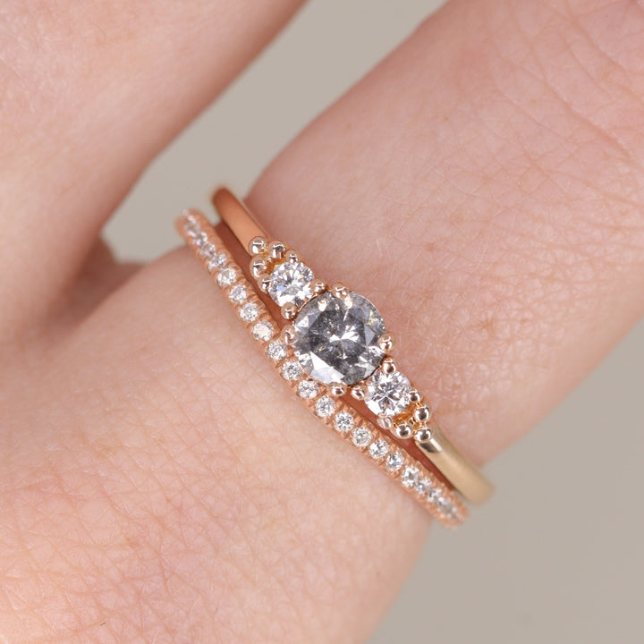Natalia - Salt & Pepper Diamond Trilogy Ring - Ready-to-Set Engagement Rings - Ready-to-Ship