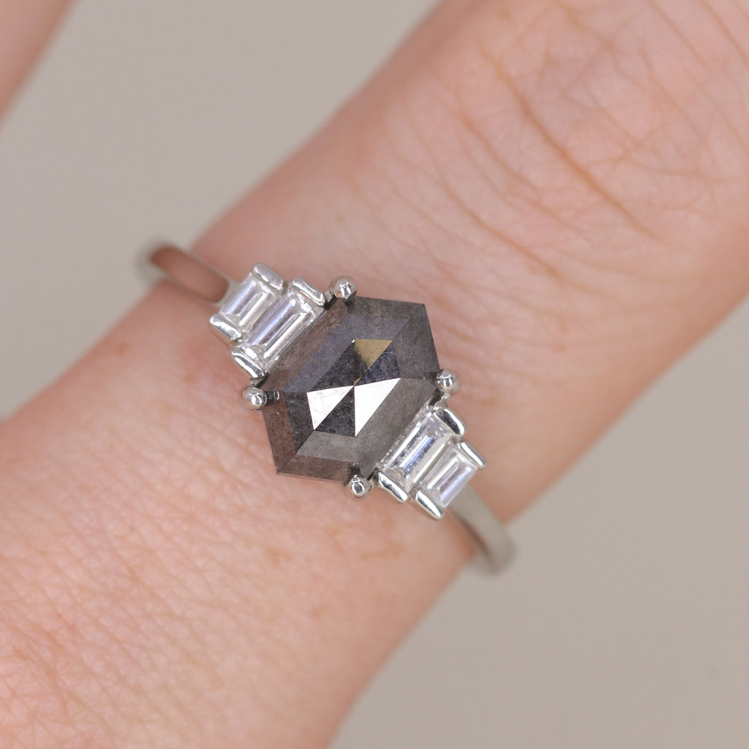 Erin - Salt & Pepper Diamond Art Deco Ring Engagement Rings - Price On Application