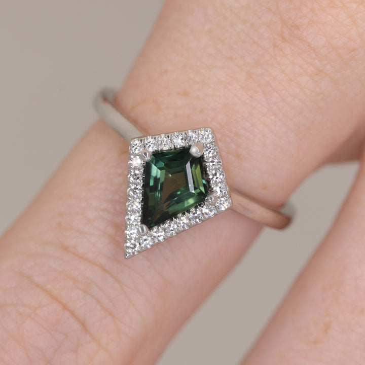 Winter - Kite Shaped Teal Sapphire Halo Engagement Ring Engagement Rings - Price On Application