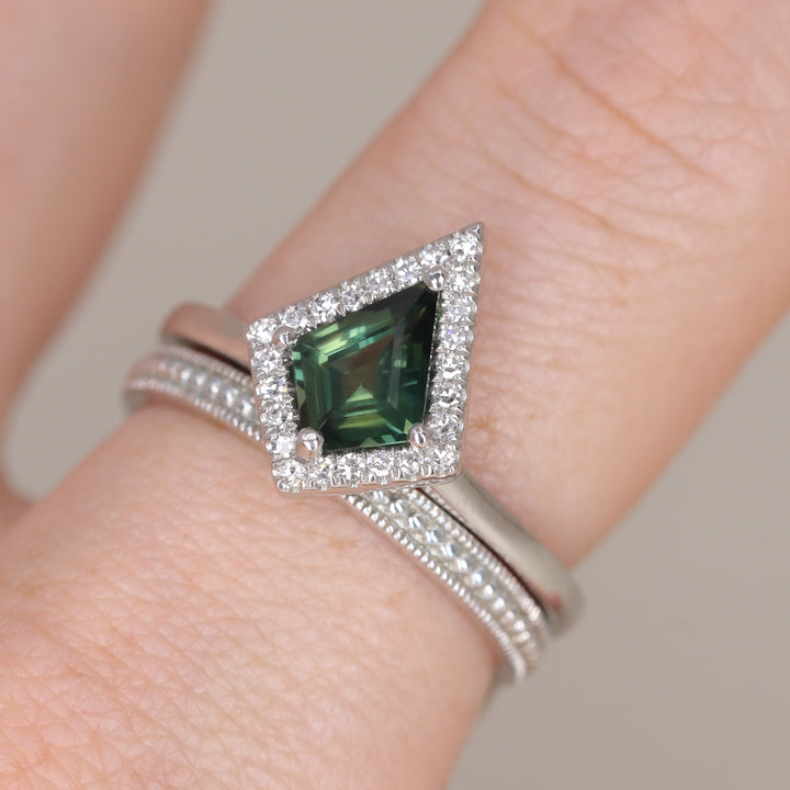 Winter - Kite Shaped Teal Sapphire Halo Engagement Ring Engagement Rings - Price On Application