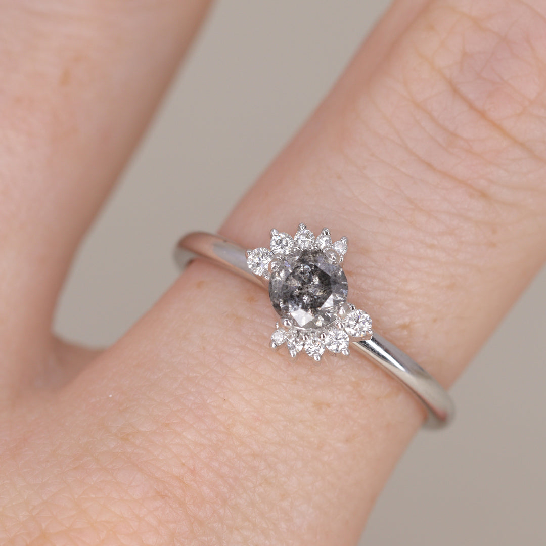 Lottie - Salt & Pepper Diamond Halo Ring - Ready-to-Set Engagement Rings - Ready-to-Ship