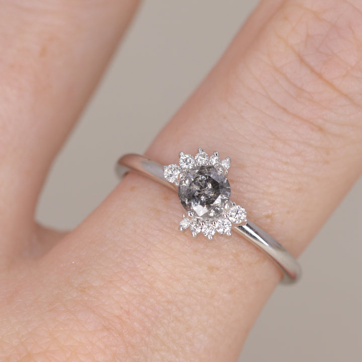 Lottie - Salt & Pepper Diamond Halo Ring - Ready-to-Set Engagement Rings - Ready-to-Ship