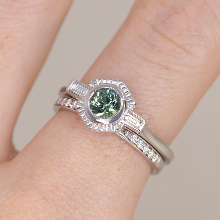 Olivia - Teal Sapphire Art Deco Halo Ring - Ready-to-Wear Engagement Rings - Ready-to-Ship