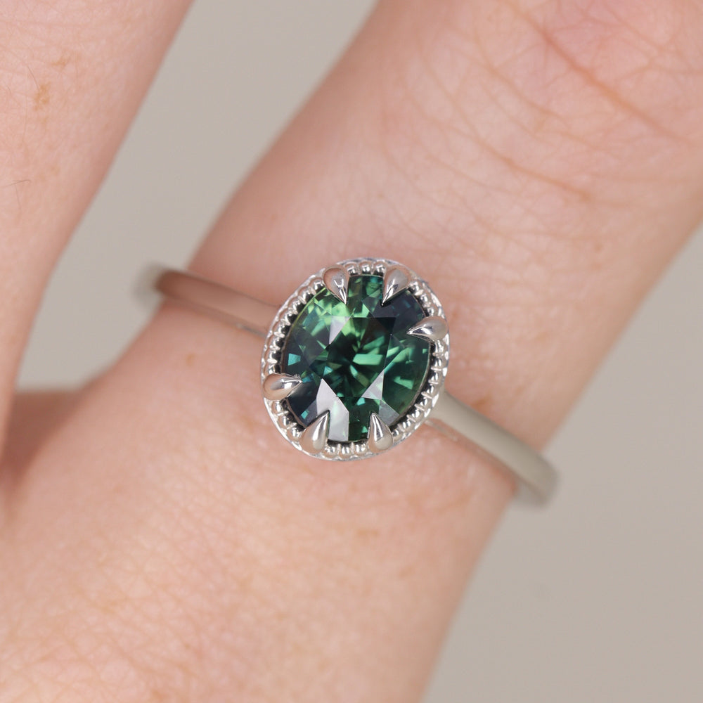 Georgia - Oval Cut Teal Sapphire Solitaire Engagement Ring Engagement Rings - Made-to-Order