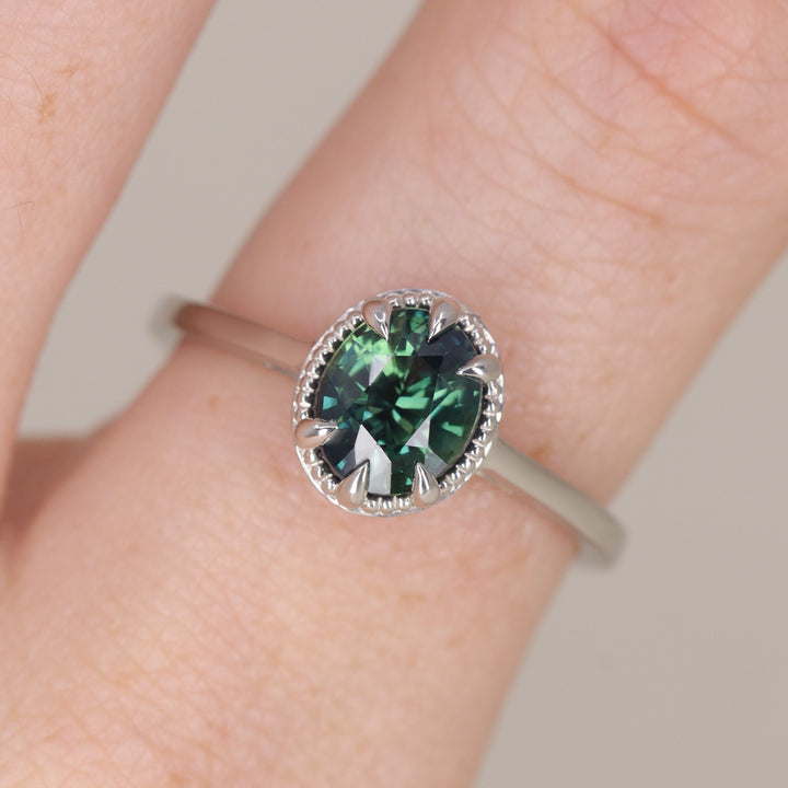 Georgia - Oval Cut Teal Sapphire Solitaire Engagement Ring Engagement Rings - Made-to-Order