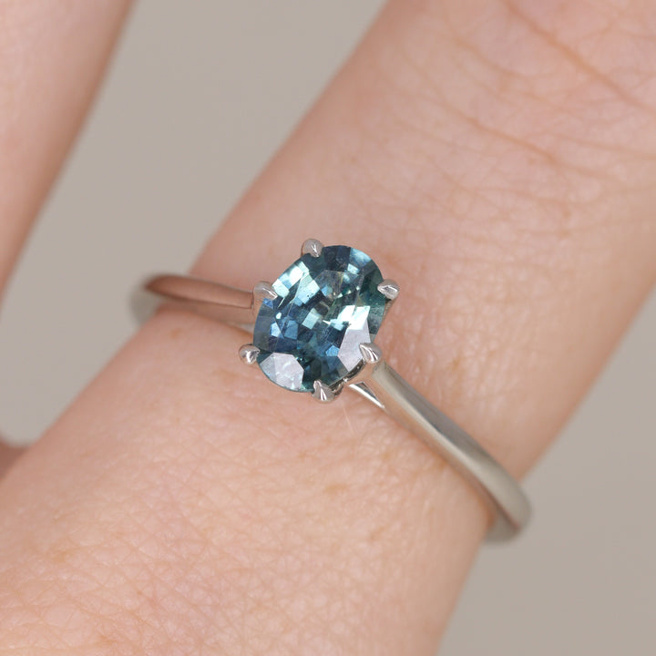 Raine - Oval Cut Teal Sapphire Lotus Flower Solitaire Engagement Ring Engagement Rings - Price On Application
