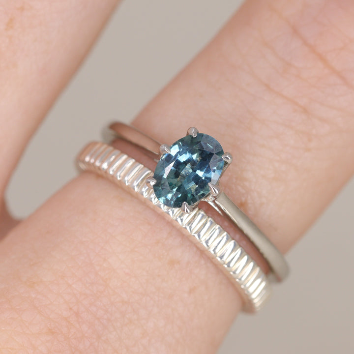 Raine - Oval Cut Teal Sapphire Lotus Flower Solitaire Engagement Ring Engagement Rings - Price On Application