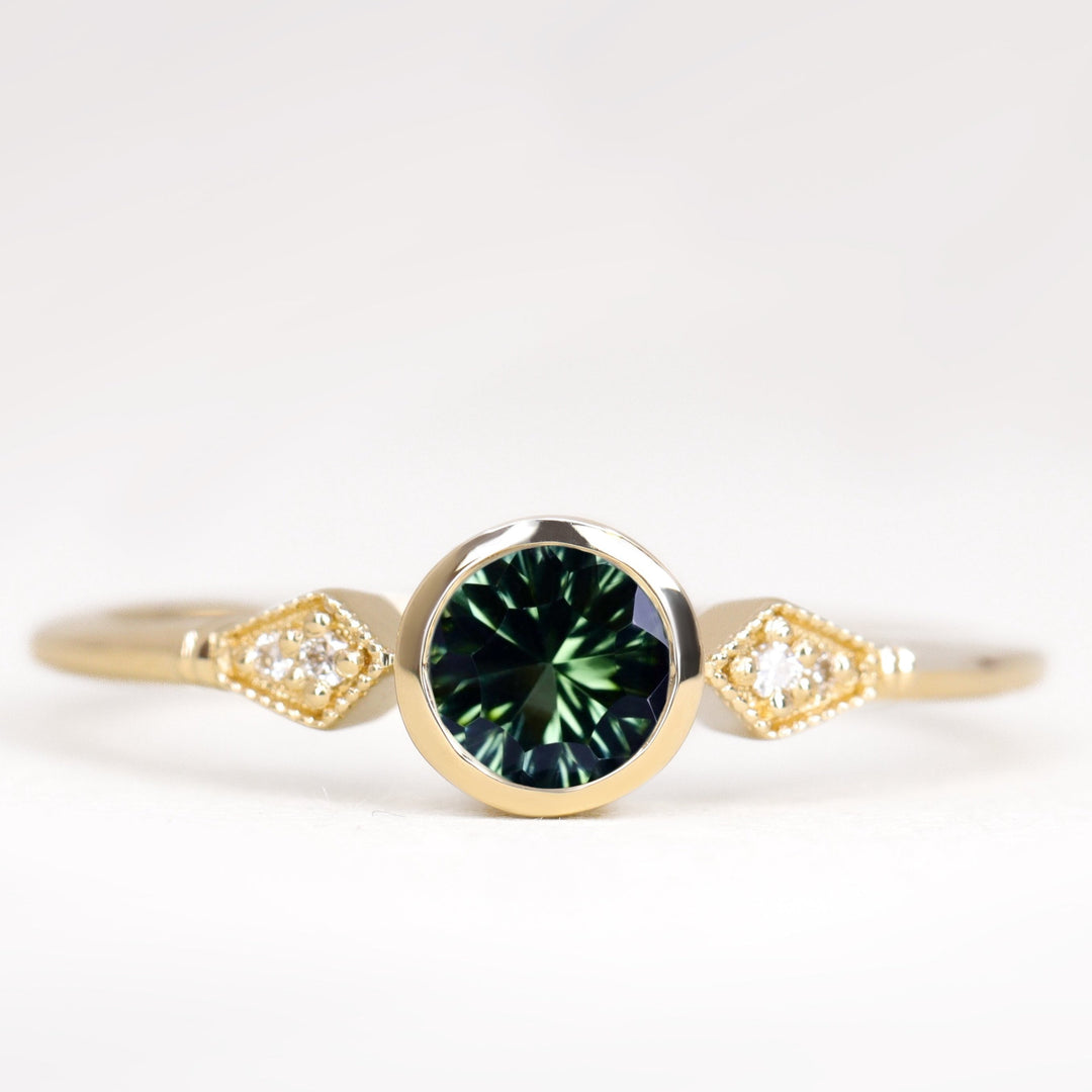 Lola - Round Optix Cut Green Tourmaline Art Deco Engagement Ring Engagement Rings - Made-to-Order