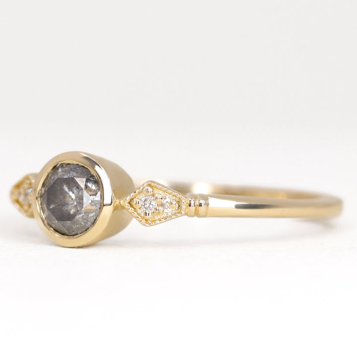 Lola - Round Brilliant Cut Salt and Pepper Diamond Art Deco Engagement Ring Engagement Rings - Made-to-Order
